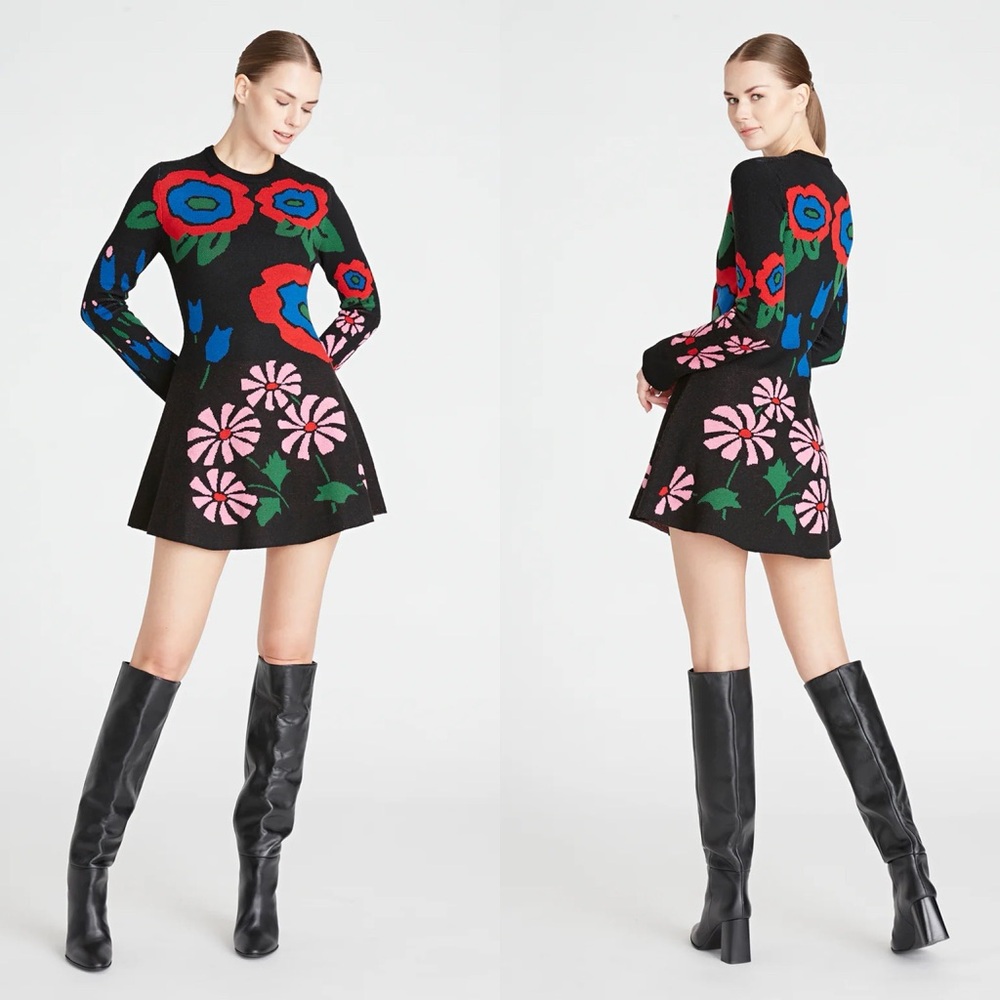 AMUR Nataly Floral Knit Fit And Flare Dress